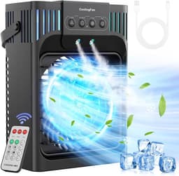 Mini Airconditioner - Mobiele Airco - Luchtkoeler met Afstandsbediening - Mini Airco Bureau & Slaapkamer - Kleine Luchtkoeler 1200ml - Met 3 Snelheden & 3 Koelnevels - Timer 2-8 Uur - 7 LED Lampjes - Stille Aircooler 10W - Wit — thumbnail 1