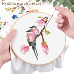 2 sets borduurset voor beginners - kolibrie en bloemenkruissteek-startersets met handleiding — thumbnail 2