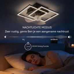 Glitzerlife - Plafond ventilator met verlichting - Stille plafondventilator - Dimbaar 3000-6500K - Nachtlichtmodus - Timerfunctie - Modern Metaal PC Ø34cm - Zwart — thumbnail 3