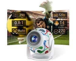 Mini Beamer WK Editie - Voetbal Beamer - Alles-in-één Smart TV Projector - 2026 model - Android TV Besturingssysteem - WiFi & Bluetooth - 4k support - Beamer - Home Cinema