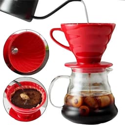 Koffiedruppelaar Keramiek - Koffiefilterhouder - Koffie Zetten - Motorstijl Ontwerp - 1-4 Kopjes - Rood — thumbnail 4