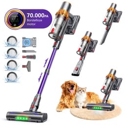 RAYOFI - Steelstofzuiger - Draadloze stofzuiger - 70000 PA zuigkracht - LED-display - Zakloos-werkt op batterijen - Geschikt voor dierenharen - Wordt geleverd met 4 verschillende opzetstukken - 3 zuigstanden - Anti-klit vloerborstel - 1,8 liter -Goud — thumbnail 1