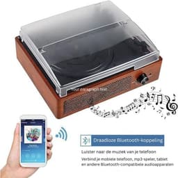 Platenspeler Bluetooth - CD Speler met Speakers - Vintage - Bruin — thumbnail 3