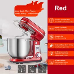 Keukenmixer - Keukenmachine - Foodprocessor - Keukenrobot - LED Display - 6 Snelheden - 1200W - Stil DC-Motor - Elektrische Foodmixer - Rood — thumbnail 1