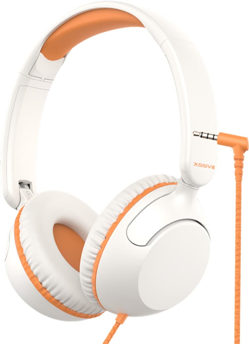 Xssive KH01 Koptelefoon Kinderen - Kinder Koptelefoon met Draad, Microfoon & Volumebegrenzing - Vanaf 2 jaar - Verstelbaar - Wit/Oranje — afbeelding 1