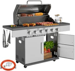 Gasbarbecue - Gasbarbecue en grill - 6 Branders - Met slang en thermometer - zilver — thumbnail 1