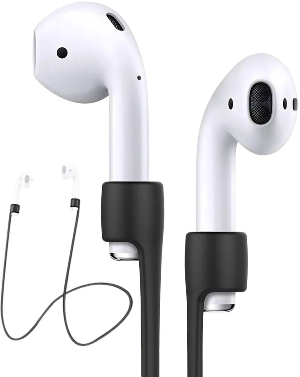 Ainy - Sport band zwart geschikt voor Apple Airpods 1 / 2 / 3 / 4 / Pro 1 & Pro 2 | Siliconen strap cord voor draadloze oordopjes | 50 cm lang kabel — afbeelding 1