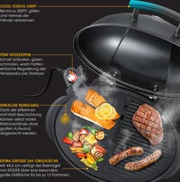KESSER® elektrische grill 2in1 tafelgrill - staande grill met deksel en standaard | maximaal 2400 watt thermometer | Anti — thumbnail 5