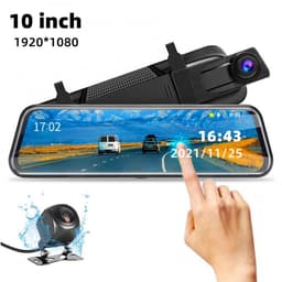 Geschikt voor Upgrade 10'' Mirror Dash Cam Voor- en Achteruitrijcamera Nachtzicht 1080P Achteruitrijcamera FHD Full Touchscreen Autorecorder met Loop Recording, G-Sensor, Parkeermonitor — thumbnail 1