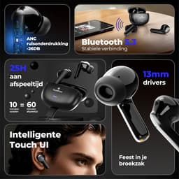 Soundfront Ultimate Draadloze Oordopjes - Bluetooth Oortjes - 26dB Active Noise Cancelling - Oortjes draadloos - Sport oordopjes - Geschikt voor Smartphones & Laptops - Zwart — thumbnail 5