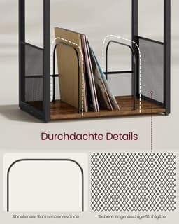 Platenspeler Standaard - 3 Etages - Bijzettafel - Opbergrek voor Vinylplaten - Tot 100 Albums - Vintage Bruin — thumbnail 2