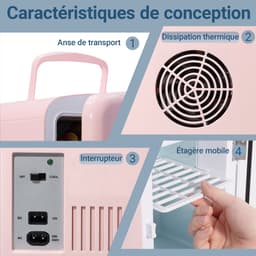 NETTLIFE Mini Koelkasten 4L - Mini-Koelkasten - 12V/230V Auto Aansluiting - 25dB - Vrijstaand - Geschikt voor dranken cosmetica voedsel - Minikoelkast ideaal - voor in de auto - kamer - camping - kantoor - Roze — thumbnail 3