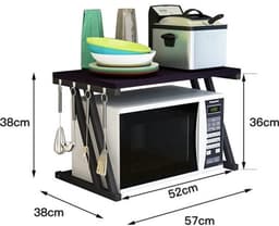 Mikrowave Houten Rek met Haken - Kookgerei en Opslagrek voor Keuken (57 x 38 x 38 cm) — thumbnail 2