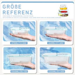 Glazen Voedselcontainerset - 6x1040ml 6x370ml - Magnetron- En Vaatwasmachinebestendig - BPA-vrij - Rechthoekig - Voor Maaltijdvoorbereiding — thumbnail 2