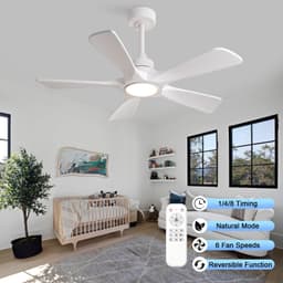 MIVRAY Plafondventilator Met Verlichting - 106 Cm - Vijf Houten Bladen - Wit - Dimbare Ledverlichting - Afstandsbediening Met Zes Snelheden — thumbnail 3