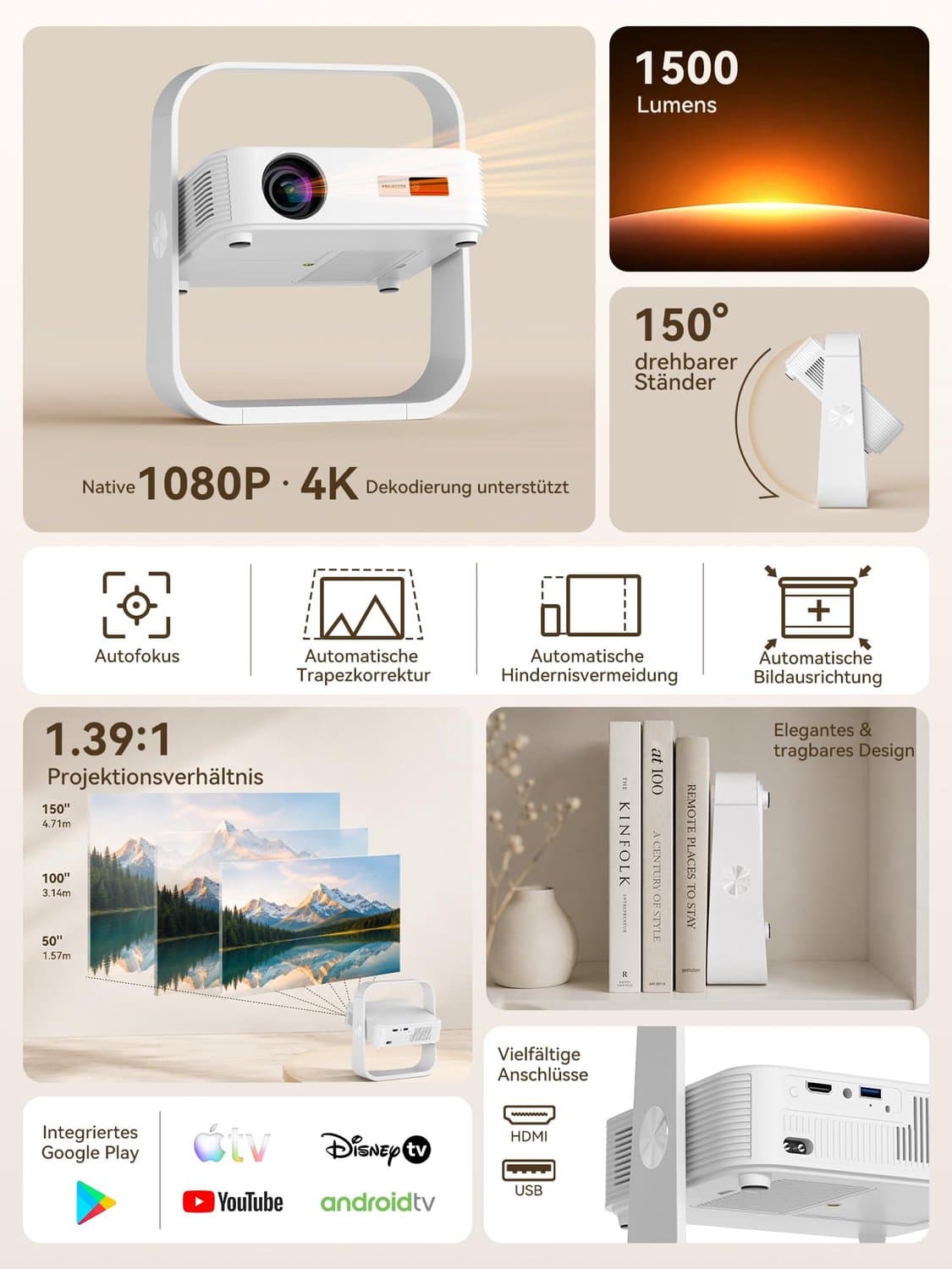 Beamer Draagbare Mini - 1500 Lumen Helderheid - 1080p Resolutie - LCD Scherm - Voor Thuisbioscoop En Presentaties — afbeelding 1
