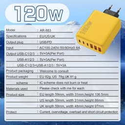 Multi-poort snellaadlader, multipoort USB-oplaadadapter 120W — thumbnail 3