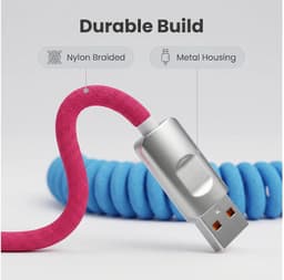 Oprolbare USB-A naar USB-C Kabel 2 Meter Nylon Gevlochten 120W PD3.1 Snelladen Kabel Telescopisch Voor iPhone 15 16 17 Pro Max Samsung Galaxy S23 Xiaomi Android Smartphones — thumbnail 3