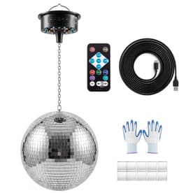 VEVOR Discobal met Spiegelende Lichteffecten, 300 mm, met Motor, Afstandsbediening, voor Feesten, Huisdecoratie,DJ's en Dansclubs. RGB-Verlichting Plus 3 Gemengde Kleuren. 0/3/6/9/12/15 Toeren per Minuut. Werkt op USB-Aansluiting en Batterijen — thumbnail 1