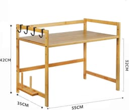 Rolu Magnetronkast – Magnetron Rek – 52 × 30 × 35 CM - Kastje 2 Laags – Bamboe – 4 Haken – Magnetron – Oven — thumbnail 3