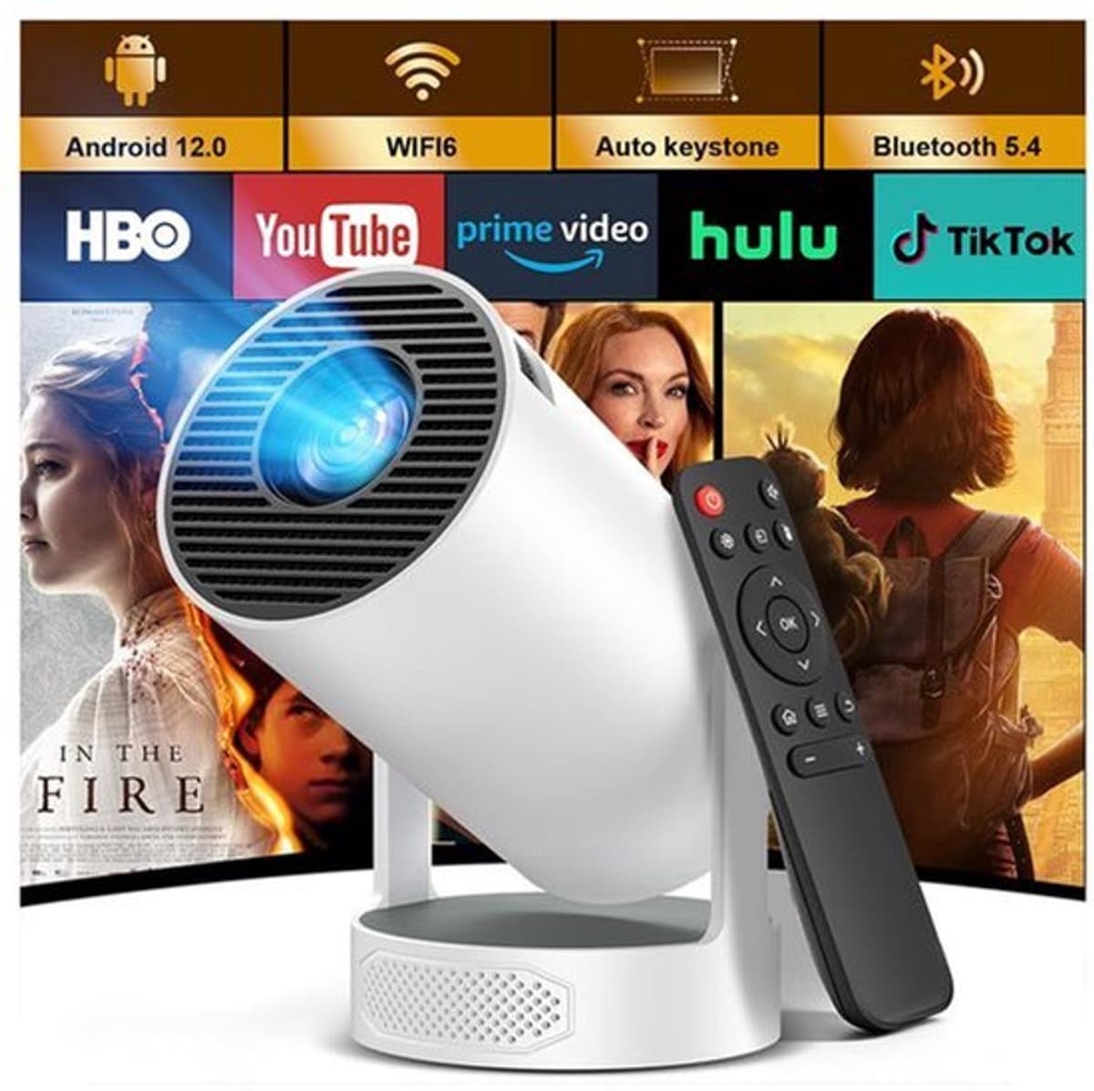 Mini Beamer 1920 X 1080 - 200 ANSI Lumen - 5W Speaker - Android 12 - HDMI Bluetooth WiFi - Draagbare Projector - Full HD Thuisbioscoop — afbeelding 1