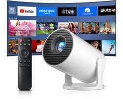 Mini Beamer - 1280 x 720 Resolutie Android 14 - 8000 Lumen Lichtsterkte - Draagbaar Wit - Smart Projector