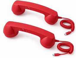 Retro Telefoonhoorn - Geschikt voor iPhone & Android - USB-C Bedrade Telefoonhoorn met Microfoon - Vintage Handset voor Bellen, Videogesprekken, Vergaderingen & Online Conferenties - Rood（2 Stuks） — thumbnail 1