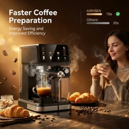 DeltaMerch Koffiezet apparaat - Koffie machine - Espressomachine - Latte- en cappuccinofunctie - Melkopschuimer - Zwart — thumbnail 3