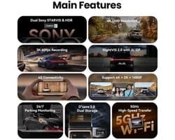 Dashcam – Autocamera – DVR – Videoregistratie – Bewegingsdetectie – 4K Ultra HD – 5GHz Wifi & ADAS Veiligheid