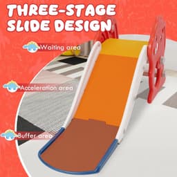 Glijbaan voor kinderen, opvouwbare kinderglijbaan klein met basketbalmand, rood — thumbnail 4