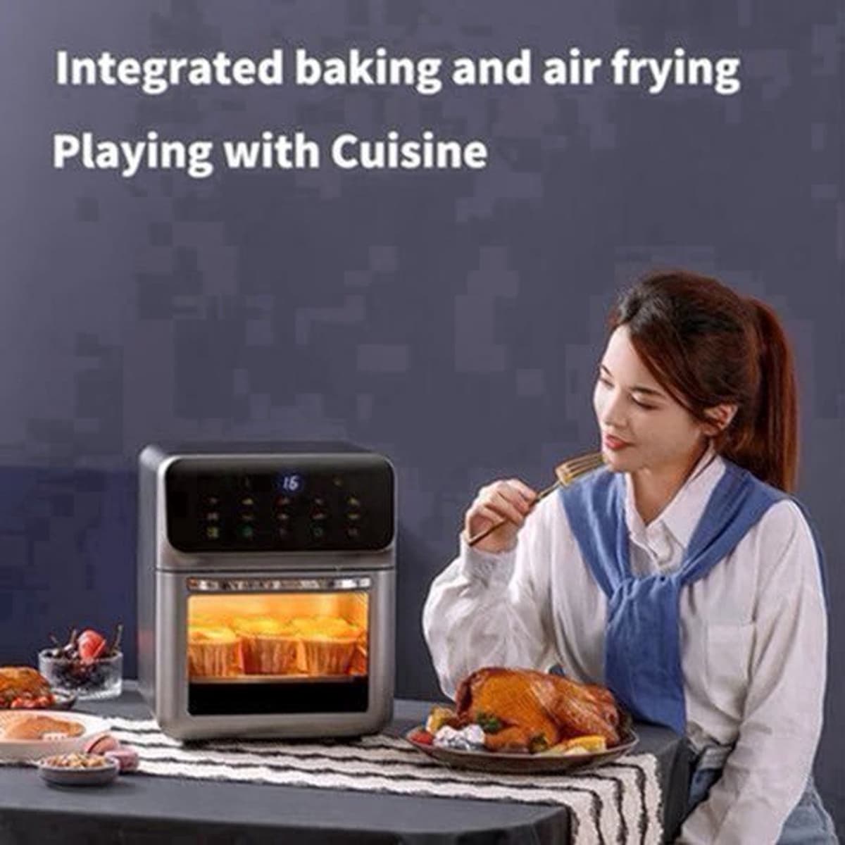 Heteluchtfriteuse – Airfryer - Airfryer Oven - 10L - 1350W - 360° Circulatie - 80°C tot 230°C - Airfryer Zonder Olie - Touchscreen - Kijkvenster - Automatisch Uitschakelen - Zwart — afbeelding 1