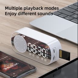 Wekkerradio - wekkerradio op netstroom - wekker kind - wekkers digitaal - wekker analoog - digitale wekker - digitale wekker slaapkamer - bluetooth speaker - luidspreker - spiegel met licht - draagbare radio - Zwart - 1 stuk — thumbnail 2