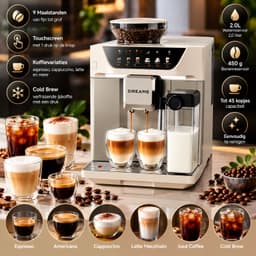 DREAME Volautomatische Koffiemachine – Espresso, Cappuccino, Latte & Cold Brew – Touchscreen – 9 Maalstanden – 2L Watertank – 450g Bonenreservoir – Crème — thumbnail 3
