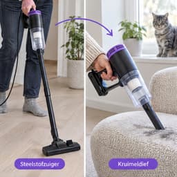 Cheqo® Steelstofzuiger met Snoer - 2 in 1 Stofzuiger en Kruimeldief - Handstofzuiger - Kruimelzuiger - Stofzuiger zonder Zak - Zakloze Cycloon Stofzuiger - Staande Lichtgewicht Stofzuiger voor Huisdieren en Dierenharen - met HEPA Filter — thumbnail 2