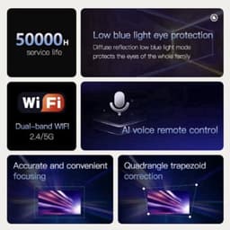 Beamer - 4K Ondersteuning - 1080P Resolutie - Bluetooth - WiFi - Trapeziumcorrectie - Zwart — thumbnail 4