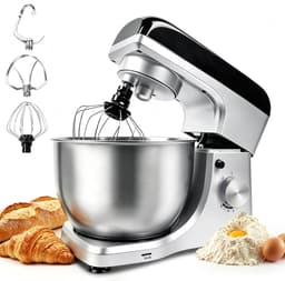 KITYTETY Keukenmixer 1000W - 5L Mengkom - 8 Snelheden - Pulse functie - Keukenmachine - Keukenrobot - Drie Opzetstukken - Zilver — thumbnail 1