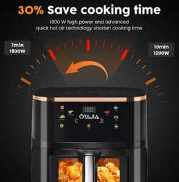9 L airfryer met zichtvenster, type nr. 21, familiegroot, 6-in-1 kookprogramma’s, smart-touchscreen, timerfunctie, vaatwasbestendig, gezond, olievrij en vetarm koken, zwart — thumbnail 5