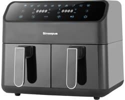 Sinaopus Dubbele Airfryer 10L – Grote Heteluchtfriteuse met 2 Manden – 2000W – 10 Programma's – Kijkvenster – Touchscreen