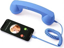 Retro Telefoonhoorn - Geschikt voor iPhone & Android - USB-C Bedrade Telefoonhoorn met Microfoon - Vintage Handset voor Bellen, Videogesprekken, Vergaderingen & Online Conferenties - Blauw — thumbnail 1