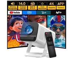 Beamer 4K Ondersteuning – Android 14 – WiFi 6 & Bluetooth 5.4 – Auto Keystone – 270° Draaibaar