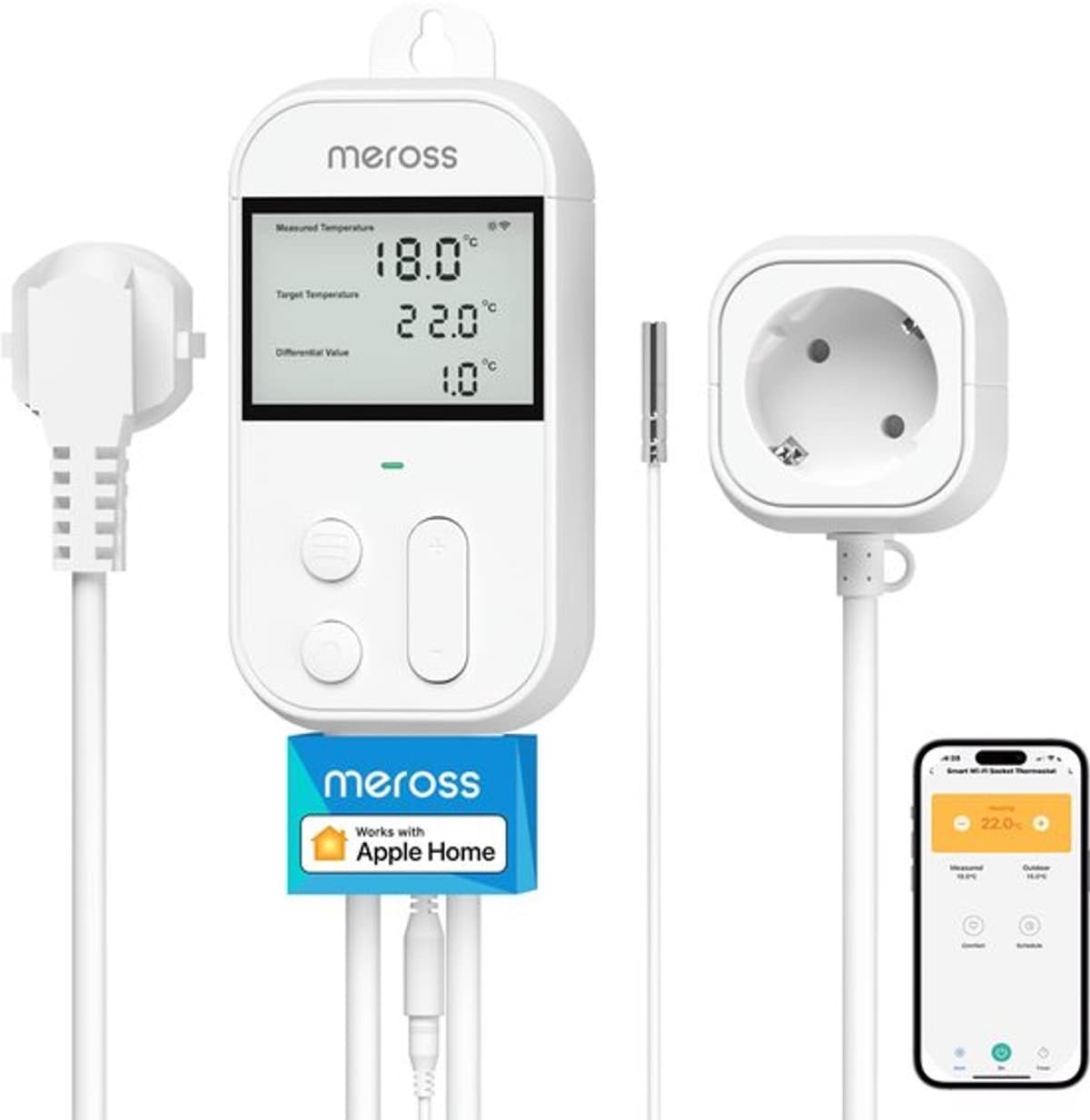 Temperatuurregelaar Smart thermostaat stopcontact voor Digital WLAN verwarmingsthermostaat stopcontact met sensor voor verwarming en koeling 16 A, 2,4 GHz — afbeelding 1