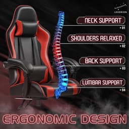 Lexorion Gaming Stoel – Ergonomische Gaming Chair – Inclusief RGB Gamingmuis – Verstelbaar – Lederen Gamestoel – 136 kg – Rood– Bureaustoel — thumbnail 3