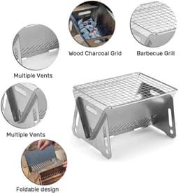 BBQ Grill - Tafel Barbecue - Houtskoolbarbecues - Mini Houtskool Smoker - Opvouwbaar Houtskool Barbecue - Draagbaar BBQ - Draagbare Camping Grill - 22cm x16x12cm - RVS - met handige draagtas - Ideaal voor Camping of Vakantie — thumbnail 5
