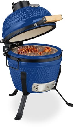 Kamado barbecue - Ø 26 cm - keramisch - met thermometer - deksel - blauw — thumbnail 1