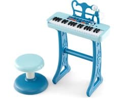 COSTWAY 37 toetsen kinderkeyboard, kinderpiano elektronisch met kruk, microfoon en muziekstandaard, kinderpiano met afneembare poten, pianotoetsenbord voor kinderen vanaf 3 jaar（blauw）