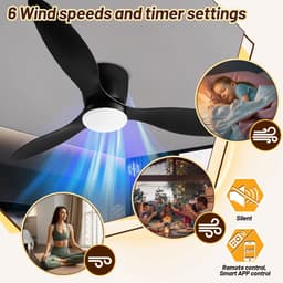 40W LED Plafondventilator met verlichting 132 cm Ventilator met LED verlichting Dimbaar met afstandbediening Zwart en Wit — thumbnail 4