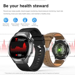 Knobbout 1.53" Scherm Stijlvolle Sport Smartwatch – NFC- Kompas, Hoogtemeter, Barometer-Bluetooth Bellen - Draadloos Opladen - hartslag, bloeddruk, zuurstofgehalte (SpO₂) - AI Assistent - medicatie innemen alert - Bruin Leren + Siliconen Band — thumbnail 5