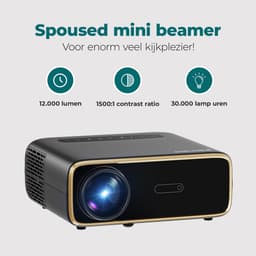 Spoused Beamer - Full-HD - 12.000 Lumen - Streamen Vanaf Je Telefoon Met WiFi - Mini Beamer - Zwart - Android — thumbnail 2