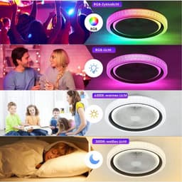 RGB Ventilator Lamp - Plafondventilator Met Speaker - Dimbaar - 6 Standen Ventilator - Wit - Keuken Lamp - Woonkamerlamp - Moderne lamp — thumbnail 3