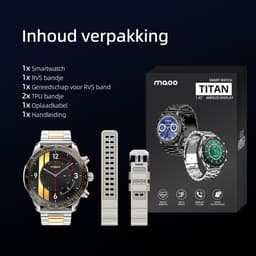 Maoo Titan AMOLED Smartwatch Heren - Special Edition - Stainless Steel en 2 TPU bandjes - Stappenteller - Hartslagmeter - Slaapmonitor - Multisport - Geschikt voor Android en iOS - Zilver en Goud — thumbnail 4